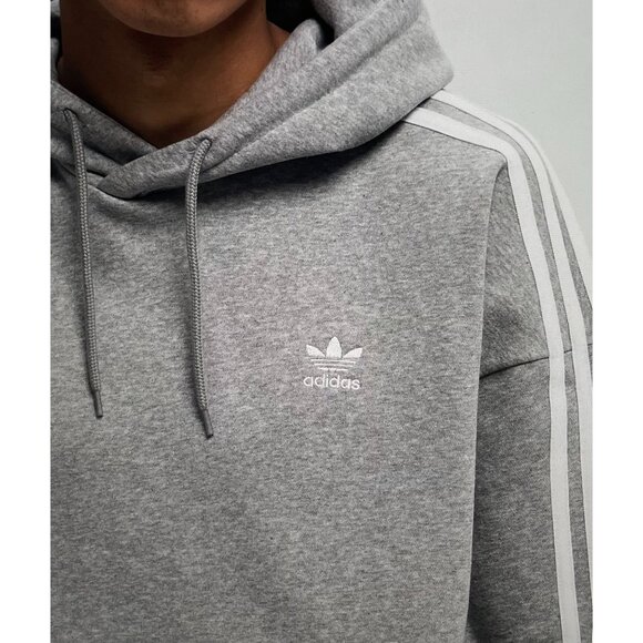 Adidas Gray Hoodie With White Stripes Size L Recycled Cotton & Polyester Blend - Picture 3 of 16